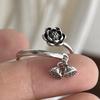 925 Sterling Silver Rings for Women Couple Minimalist Handmade Simple Wide Flower Retro Ring Fine Jewelry Gift Prevent Allergy