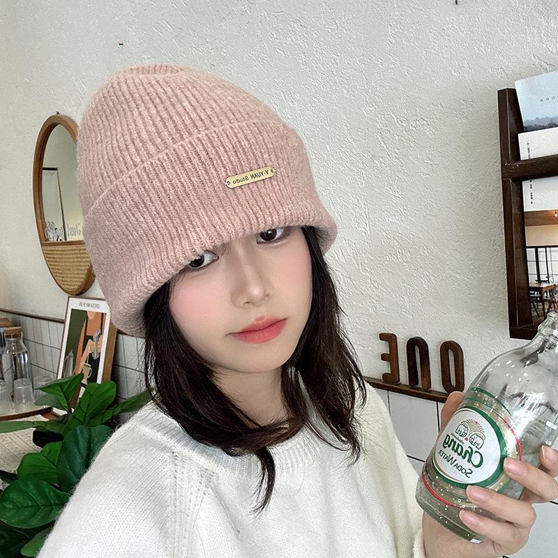 Korean Style Winter Warm Knit Hat - Soft Wool Yarn, Solid Color, Versatile for Students