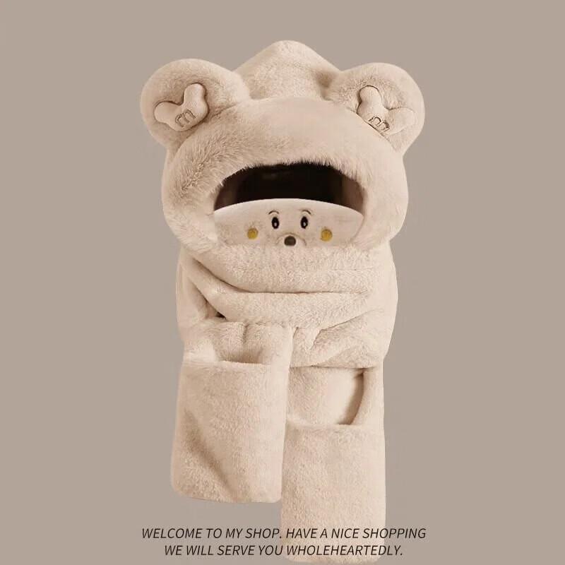 Женский зимний плюшевый комплект: шапка, шарф, маска