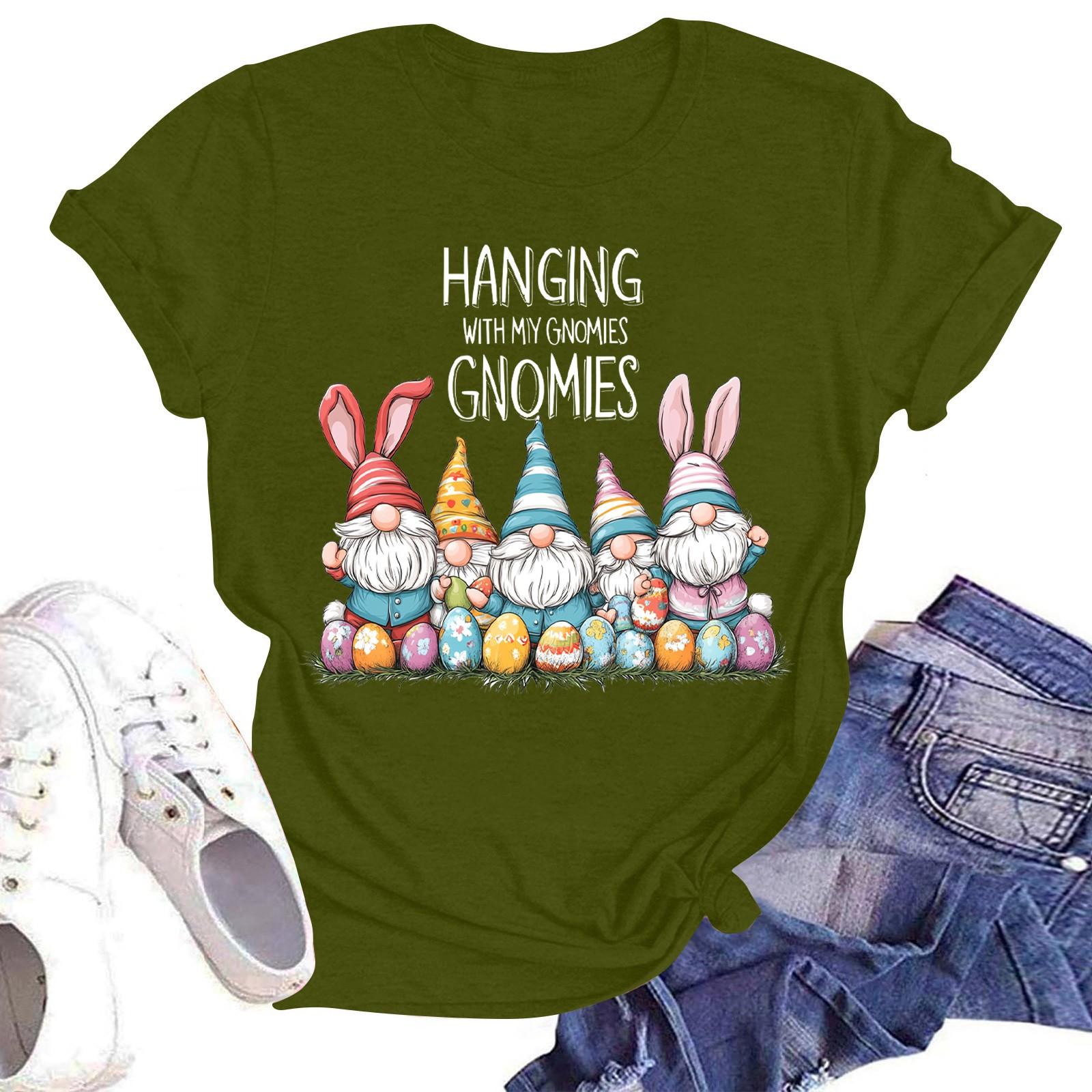 

Женская повседневная модная уличная футболка с коротким рукавом и принтом в виде Пасхи L армия зеленый