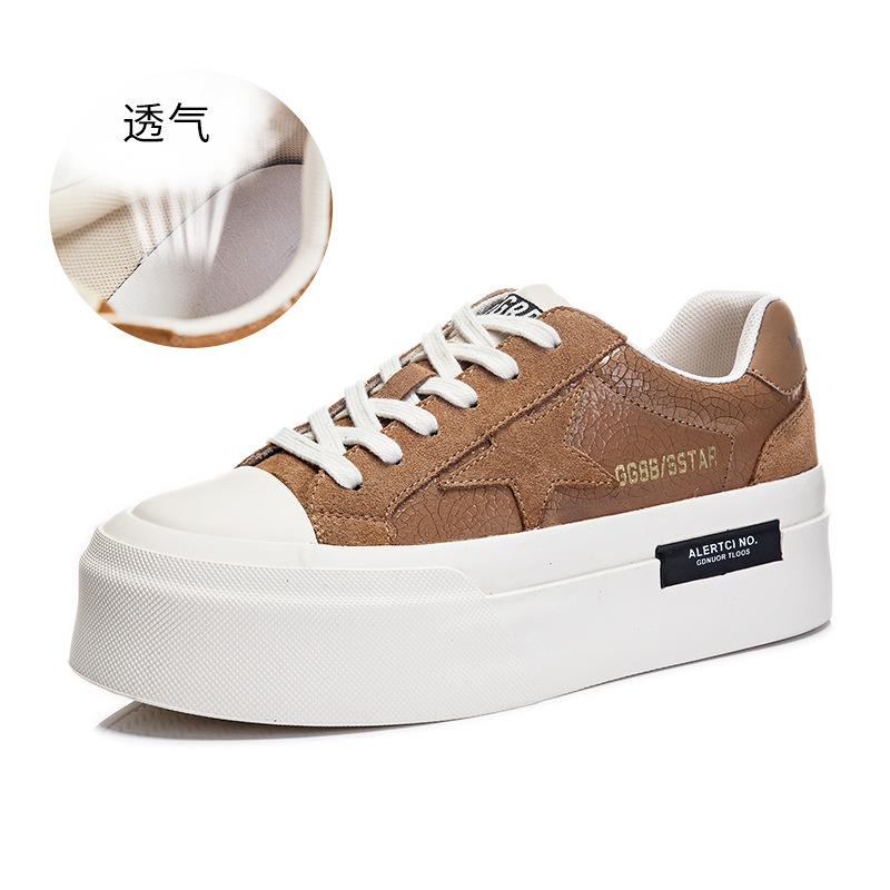 Leather star shoes 2025 spring sports little white shoes platform casual burst pattern board shoes