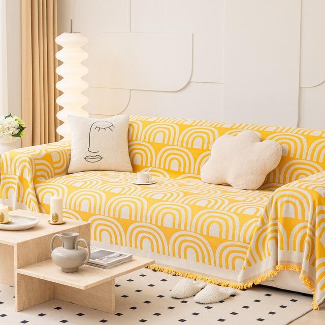 

Eifloy диван-полотенце синель с геометрическим рисунком Универсальный диван, угловой диван, чехлы, 2-3-местные чехлы для мебели для собак, кошек 180x130cm жёлтый