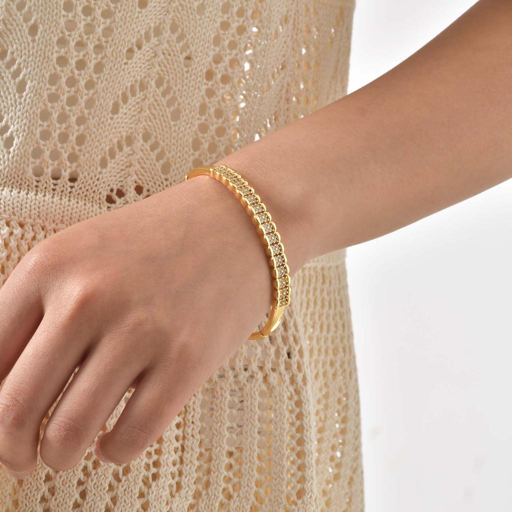 Luxury Zirconia Bangle, Gold Plated CZ Statement Wrist Bracelets for Women, Valentine's Day Wedding Birthday