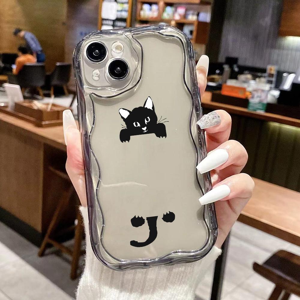 LZ12 Cat Cute Cartoon Clear Soft Wave Phone Cases for iPhone 15 13 Pro Max 12 Mini 14 8 Plus XS Max XR 6 Protection Back Cover