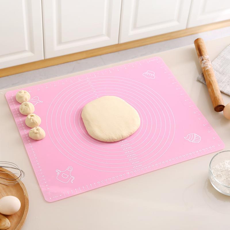 

High Temperature Resistant Silicone Pad Thickened Anti Slip Tape with Scale Kneading Pad Kitchen Baking Pastry Cutting Board Pink