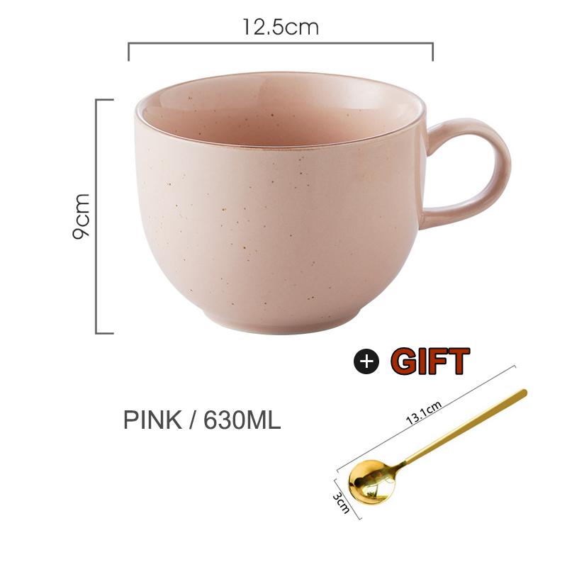 630ML Keramik-Kaffeetasse mit Henkel für Joghurt Porzellan Milchbecher Goldener Rührlöffel Spülmaschinenfest