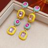 Vintage square splicing diamond necklace set, court style exquisite collarbone chain, medieval vintage cross-border jewelry