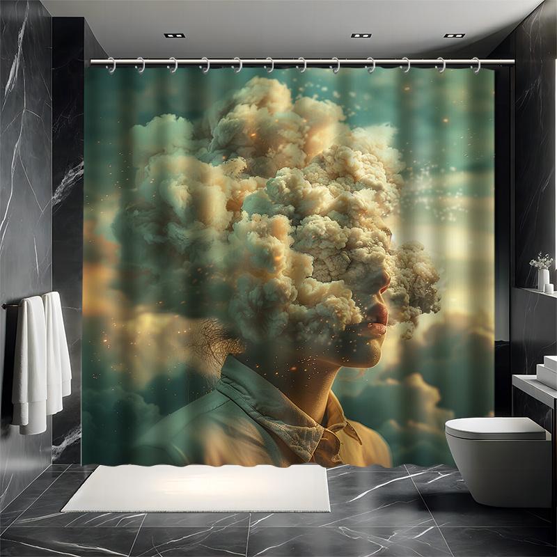 Artistic Shower Curtain Set - 12 Hooks, Water-Resistant Polyester, Abstract Design, Bathtub Divider