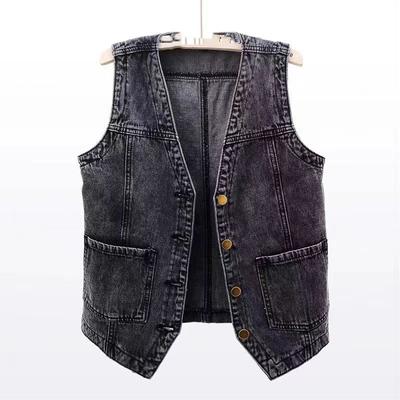 Women's Denim Jacket Plus Size Sleeveless Loose Short Denim Vest Sleeveless Denim Jacket