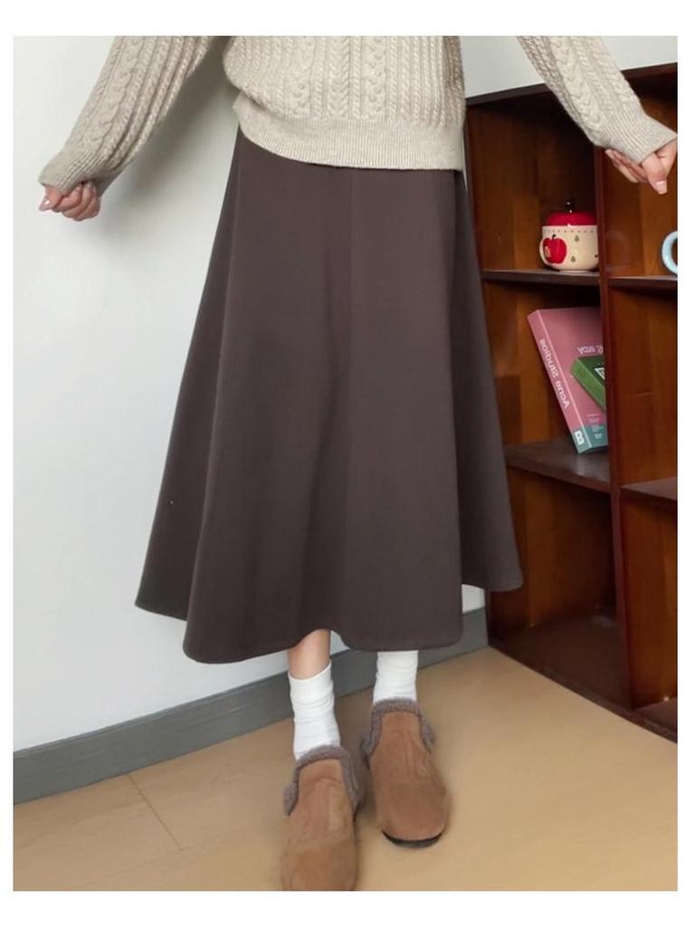 2026 Herbst/Winter High-Waist Kaffee Midi-Rock - Vielseitiger A-Linien-Schnitt mit einem figurschmeichelnden breiten Saumdesign