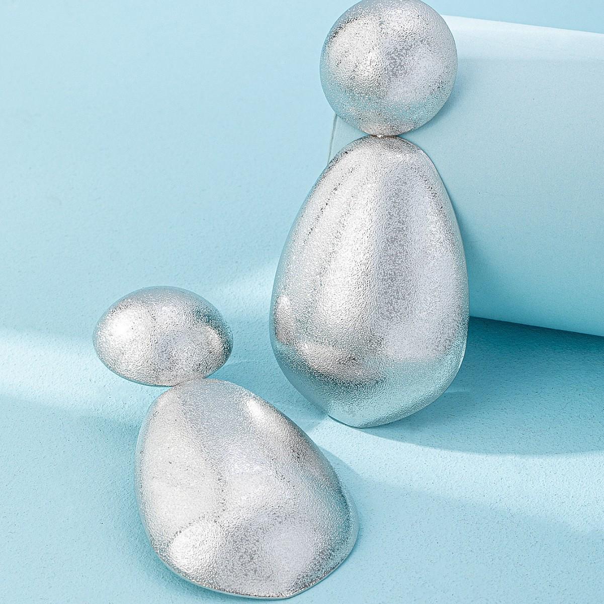 Geometric Oval Stud Earrings: Retro Large Size Metal Water Drop Earrings for Women серебряный