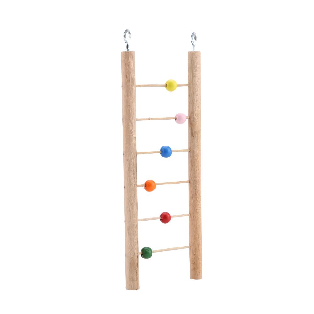 Wood Bird Parrot Ladder Climbing Toy Hanging Swing For Bird Cage Pet Toys With Beads