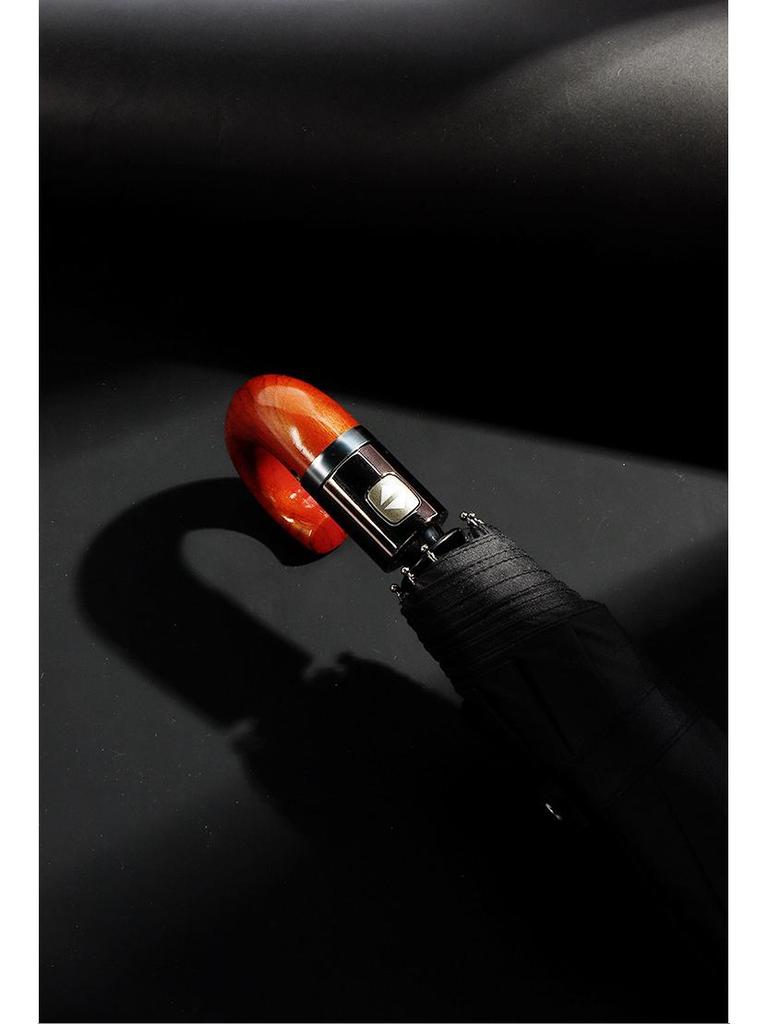 Automatic 10-Rib Black Glue Sunscreen Umbrella with Curved Handle, Compact Three-Fold Design, Custom Logo Available