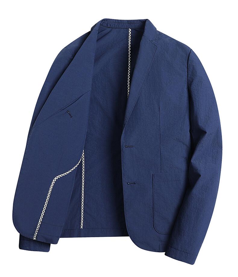 Men's Light Luxury Casual Blazer - Spring/Summer 2025, Thin Single-Breasted, Solid Color, Slightly Wrinkled Suit Jacket.