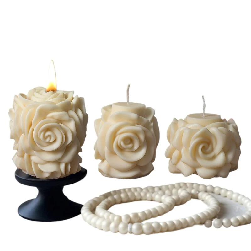 1 Pcs Rose Flower Cylinder Candle Silicone Mold DIY Handmade Flower Candle Plaster Soap Resin Crafts Mould Valentine's Day Gift