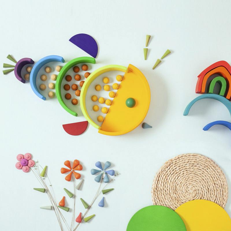 DIY Children's Wooden Toy Creative Stacked Rainbow Building Blocks Large Size Montessori Educational Toys for Children Kids