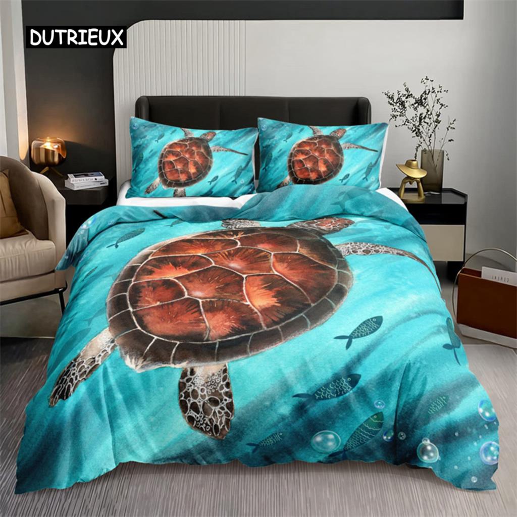 Watercolor Jellyfish Duvet Cover Mermaid Kawaii Sea Turtle Bedding Set Full For Boys Girls Gift Sea Ocean Theme Comforter Cover