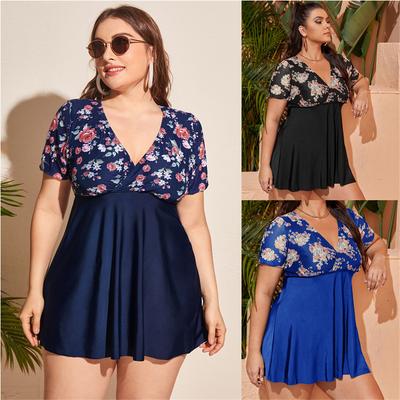 2025 Women's Swimwear Tankini Two Piece Large Size Skirt Swimsuit Printed Flowers Look Thin Beach Vacation Bathing Suits