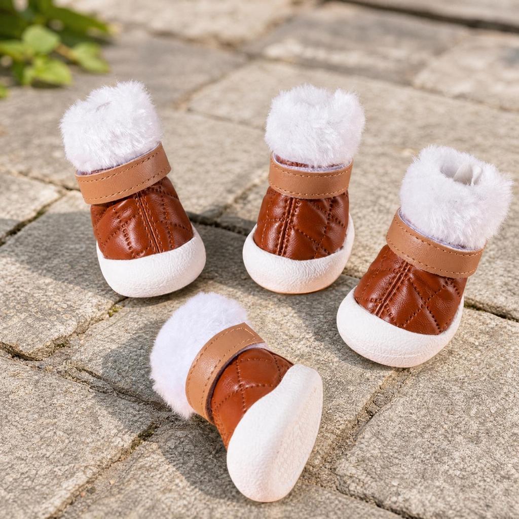 4 Pieces Pet Footwear Winter Dog Shoe with Soft Lining Paw Protector Boots