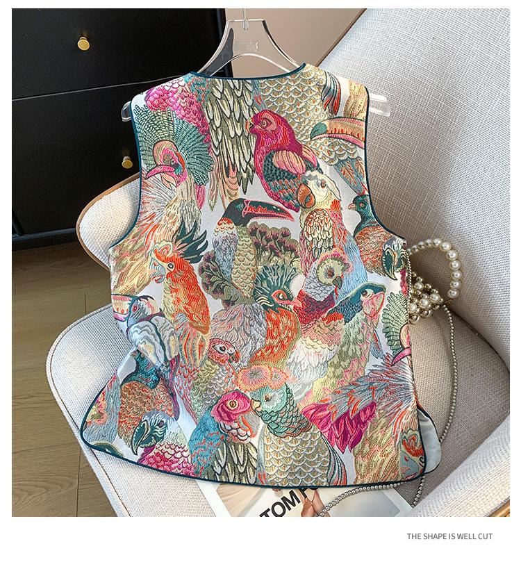 Nová etnická výšivka s výstřihem do V brokátový vestový kardigan