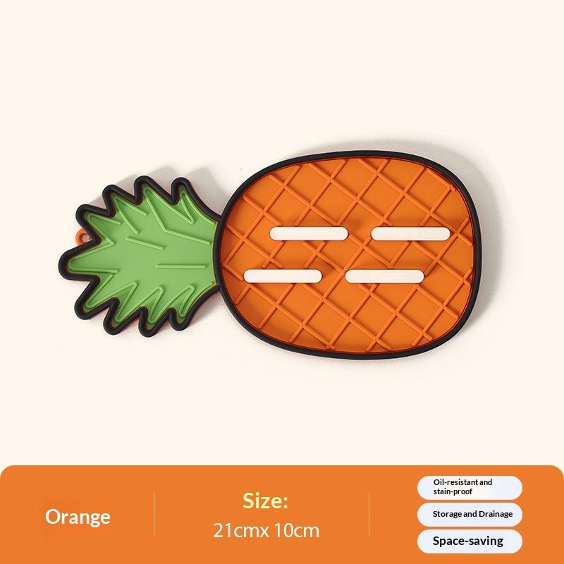 Silicone Pot Lid Drain Mat Non-slip Heat Insulation Board Holder Pineapple Watermelon Shape Multifunctional Spatula Storage Mat