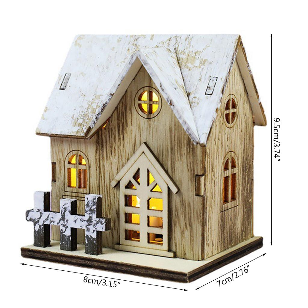 Illuminated Christmas Ornament Wood House Figurine Ornament Desktop Decorations for Holiday Decorations or Gift