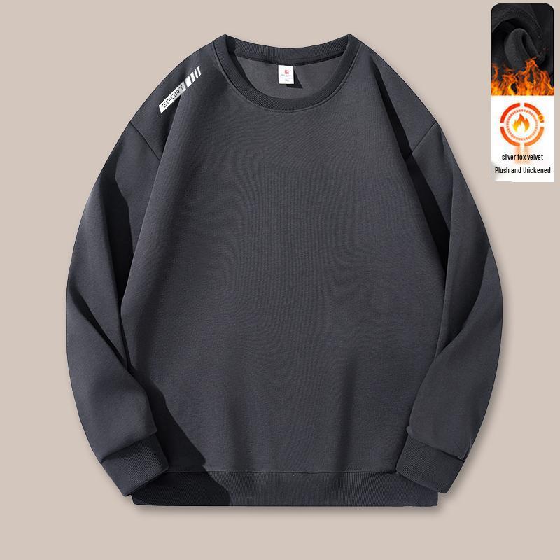 Men's Trendy Round Neck Print Hoodie - Loose Fit with Plus Velvet, Long Sleeve Pullover for Autumn/Winter. Fashionable and Versatile Base Layer.