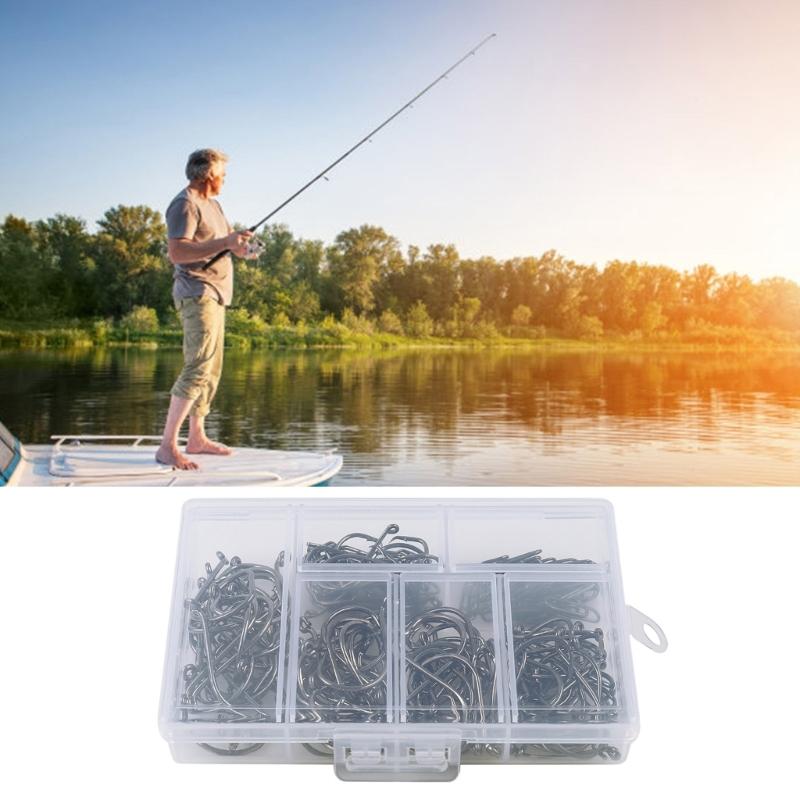 160pcs Barbed Fish Hook With Eye Metal Eyed Sea Fish Hook for Metal Fishing Tackle Rustproof Single Hook Enduring