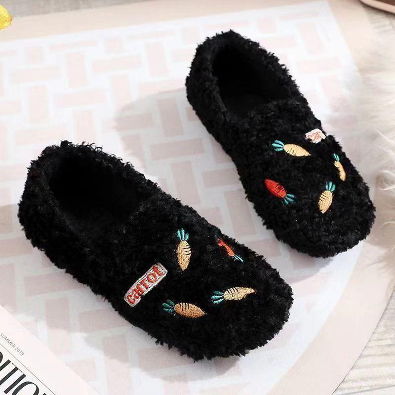 

2024 Winter Women s Fashion Velvet Fur Loafers: Non-slip, Soft Sole, Thickened Flat Bottom, Casual Cotton Shoes 39 чорний