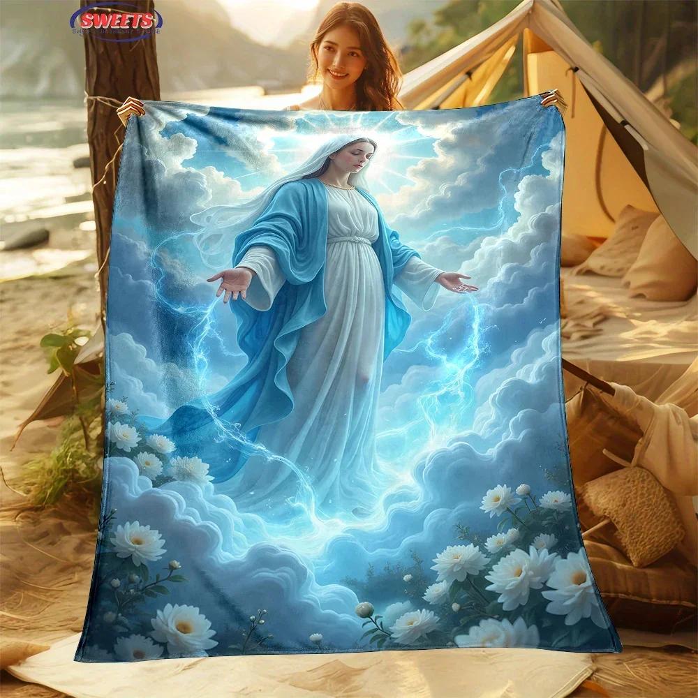 Coperta artistica in flanella della Vergine Maria misericordiosa, 6 taglie, per divano, ufficio, pisolino, per tutte le stagioni, lavabile in lavatrice