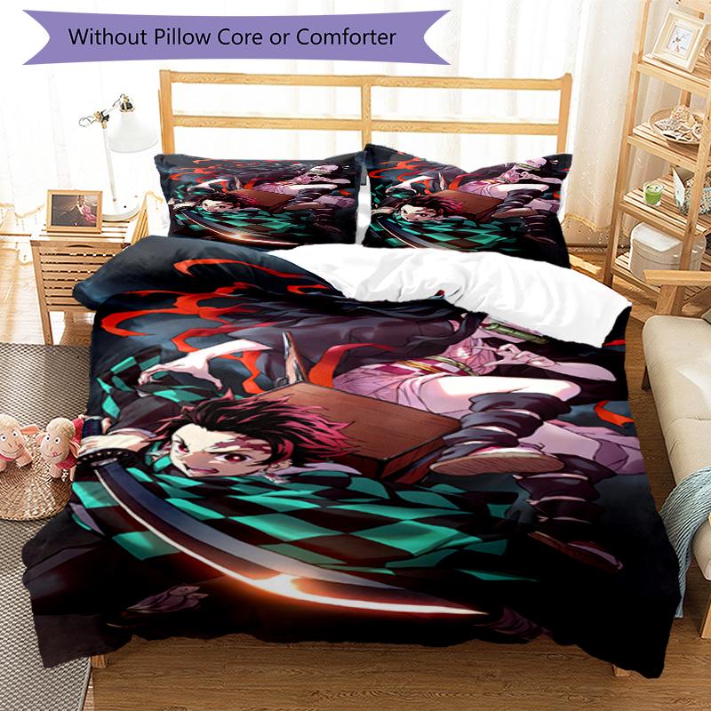 3pcs Demon Slayer Bedding Set Duvet Cover Closure Includes 1 Duvet Cover & 2 Pillowcases, Soft and Comfortable for All Seasons.
