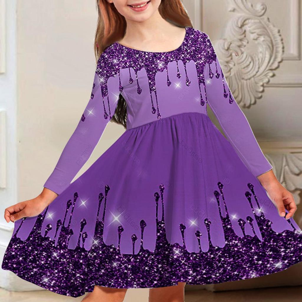 Abito da principessa per bambina, casual, con stampa 3D, occhi affascinanti, girocollo, a maniche lunghe, per Natale