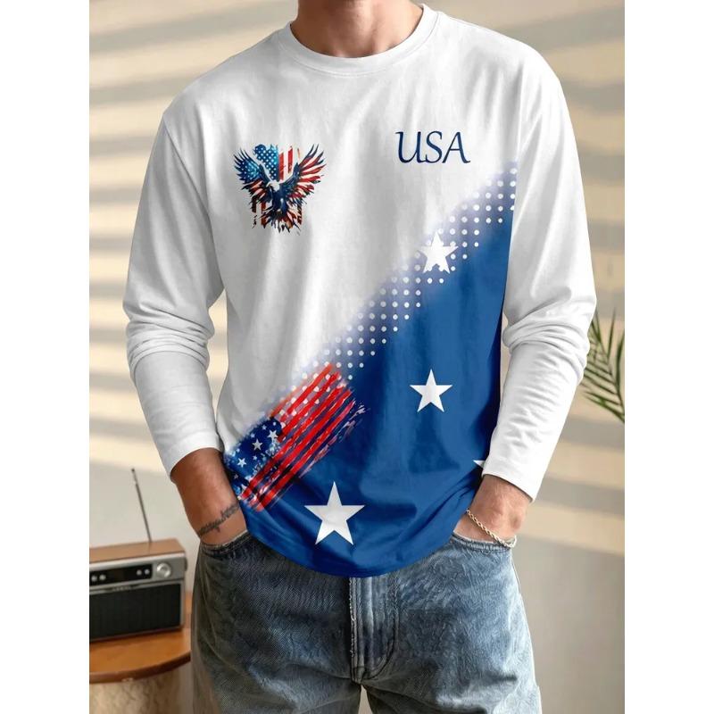 Tricou cu gât rotund și mânecă lungă, imprimat 3D, pentru bărbați, toamnă și iarnă