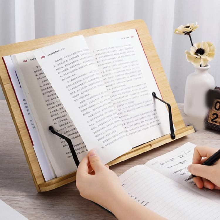 Wood Textbook Book Stand 6 Angles Adjustable Book Holder with Metal Page Clips for Music Scores Cook Recipe Tablet