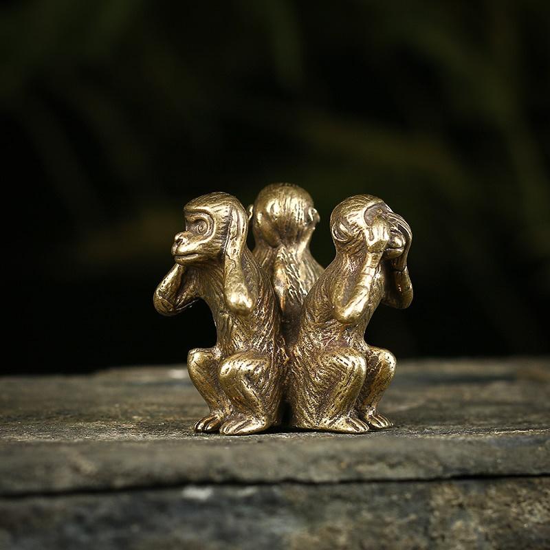 Vintage massives Kupfer drei Affen Teehaus Bronze Skulptur Home Decor Zubehör Bronze Affe Figuren Miniaturen Schreibtisch Dekor