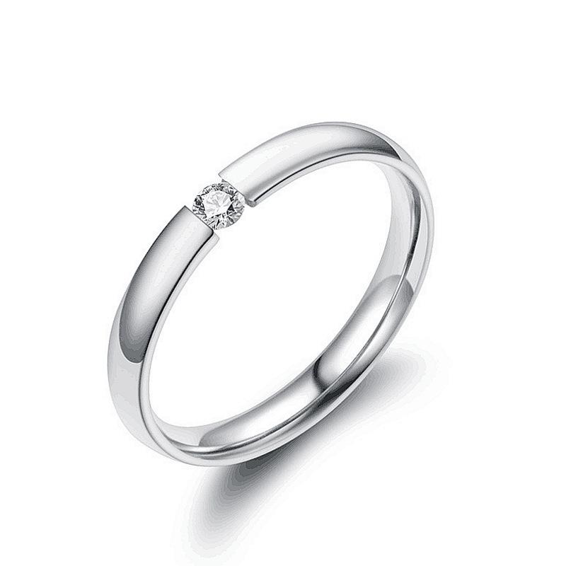 

Korean Style Stainless Steel Zircon Ring for Women - High-End Titanium Couple Band Size 7 белый