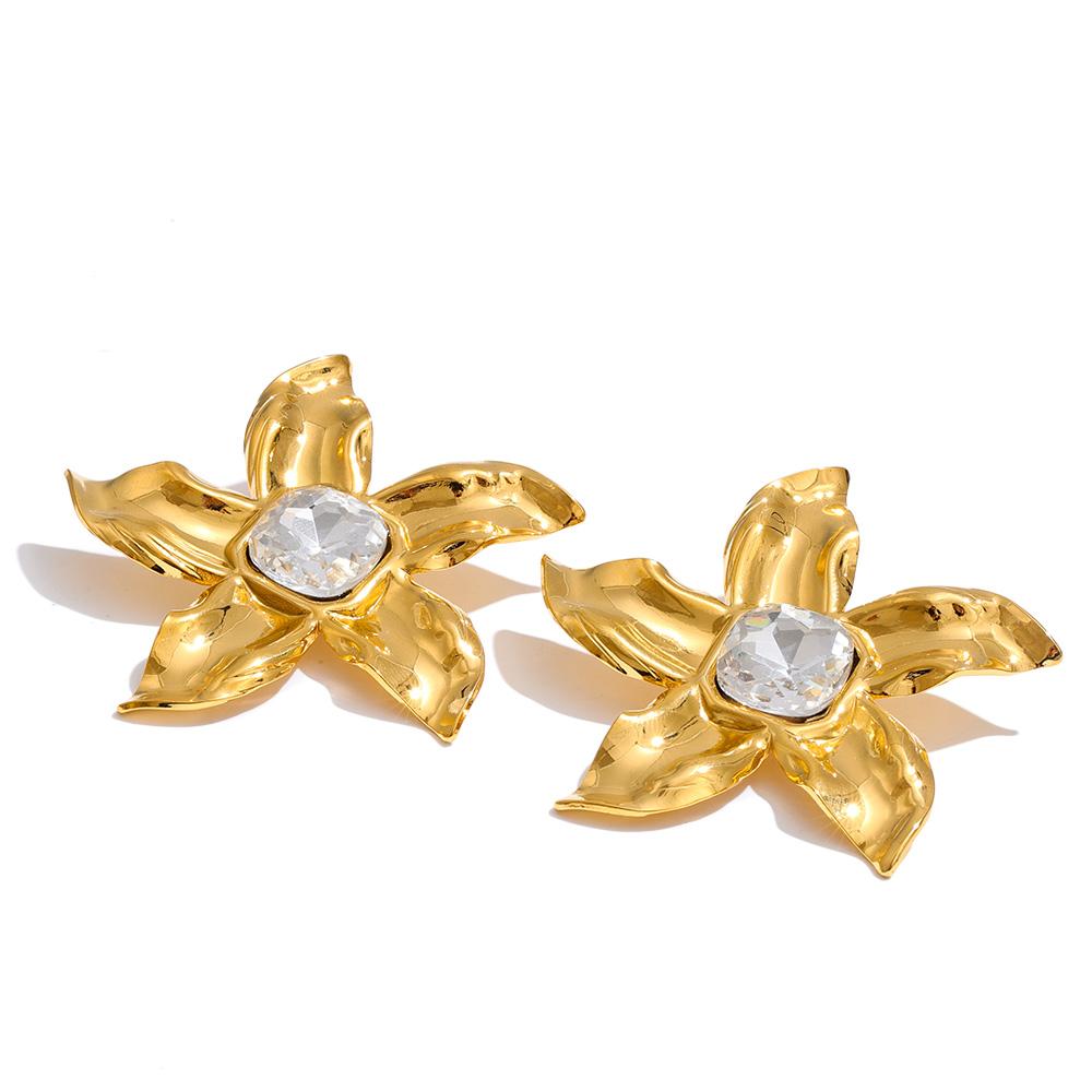 

Eetit Stainless Steel Big Flower Crystal Stud Earrings for Women Waterproof Statement Jewelry 18K Golden PVD Plated золотий