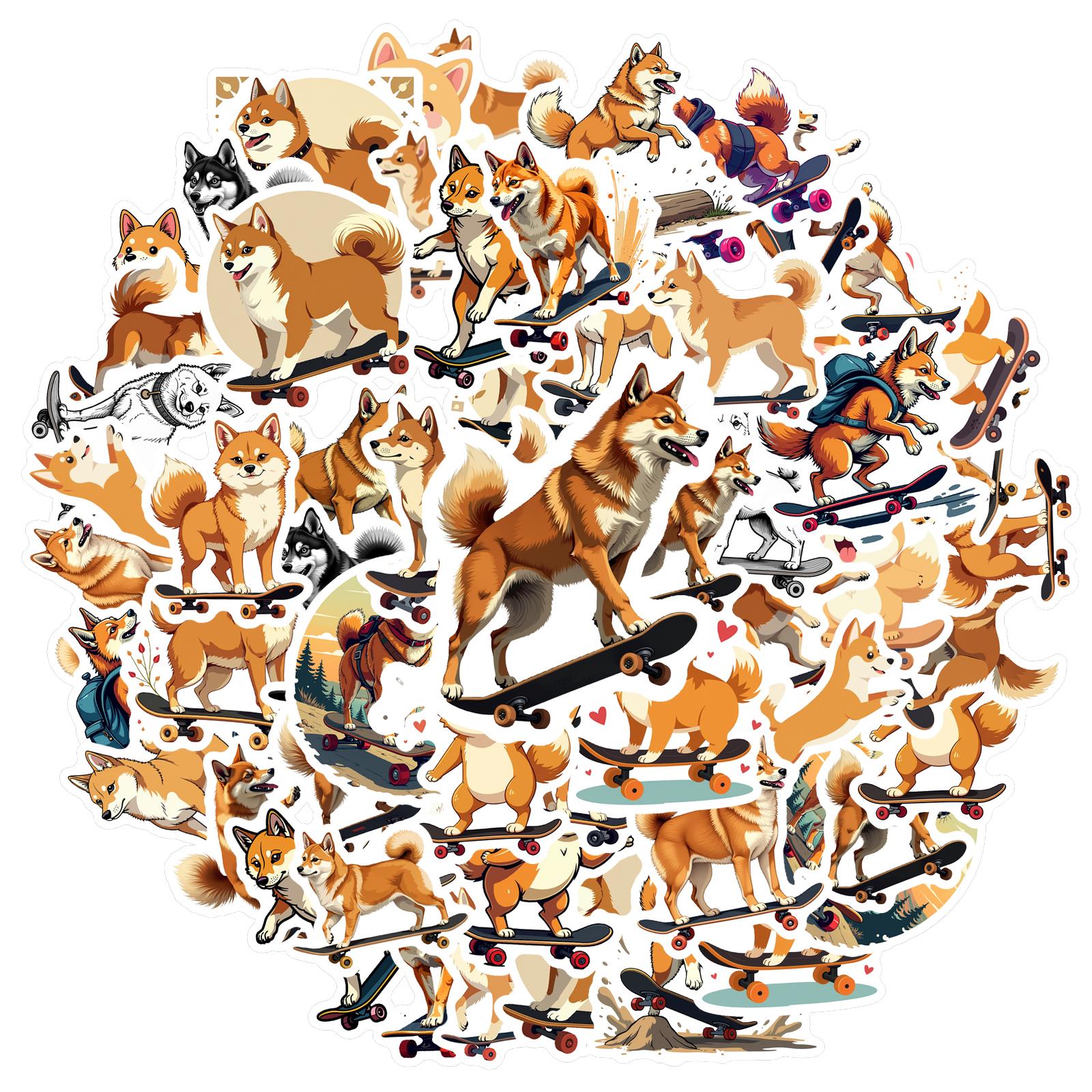 

35-150pcs Sports Puppy Stickers Shiba Inu Skateboard Funny Graffiti Sticker Diy Skateboard Laptop Waterproof Stationery Stickers