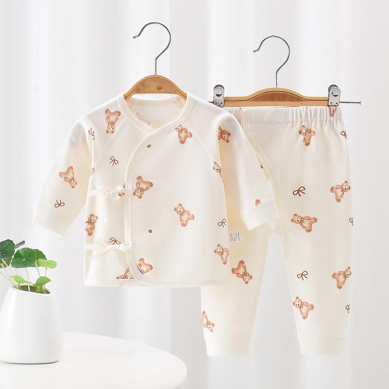 Set Haine Bumbac Toamnă Bebeluș: Salopetă Velcro pentru Nou-născut cu Croi Deschis