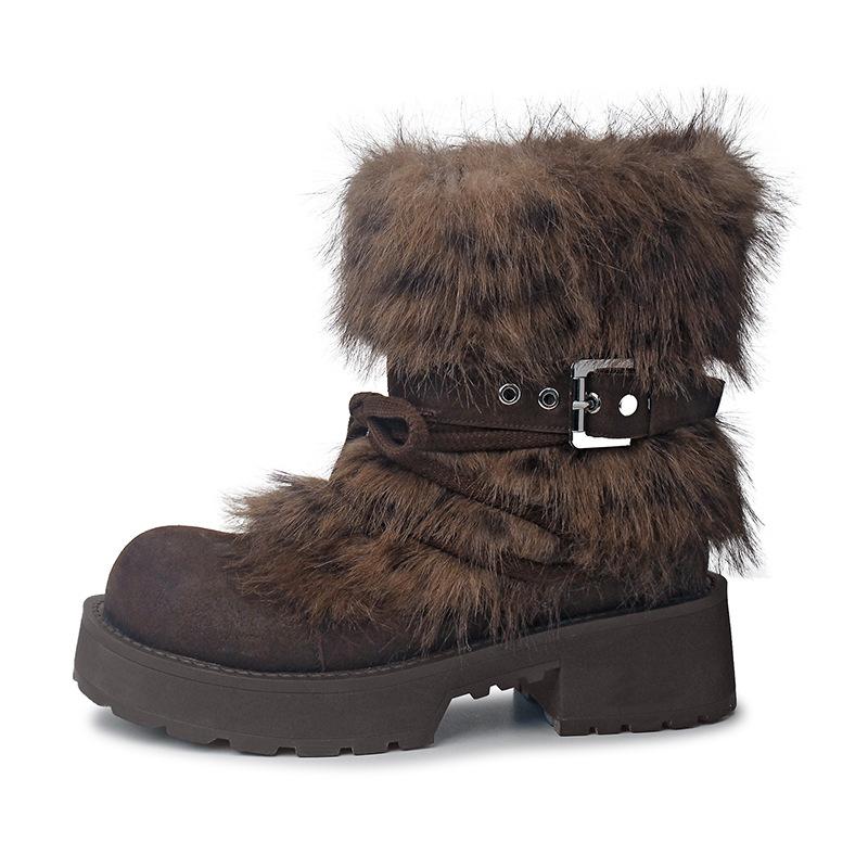 Short Boots Children Huge Good-Looking With Skirt Super Fire Thin Velvet Winter Thick Bottom Thick Heel Medium Tube Fluff