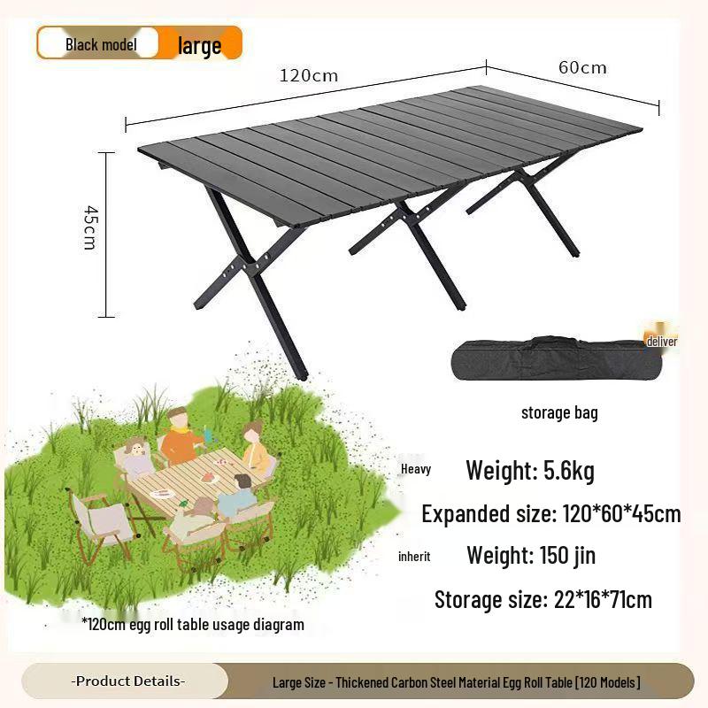 Tragbarer faltbarer Roll-up-Tisch aus Karbonstahl mit Stühlen für Camping im Freien, Gärten und Balkone