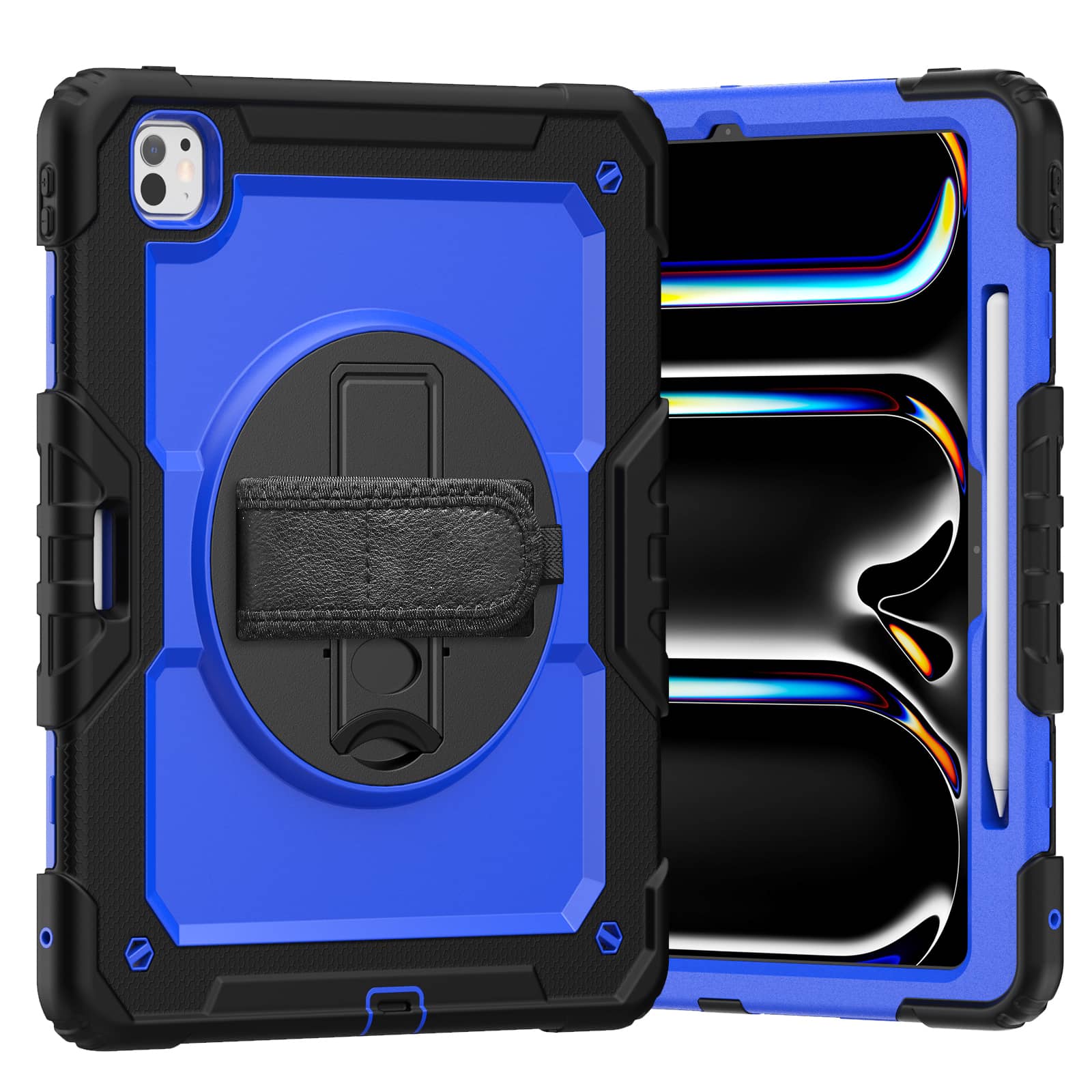 pour iPad Pro 13 pouces (M4) , Coque en Silicone Antichoc de Qualité Militaire avec Support Stylet + Poignée Sangle d'Épaule iPad Pro 13 M4 2024