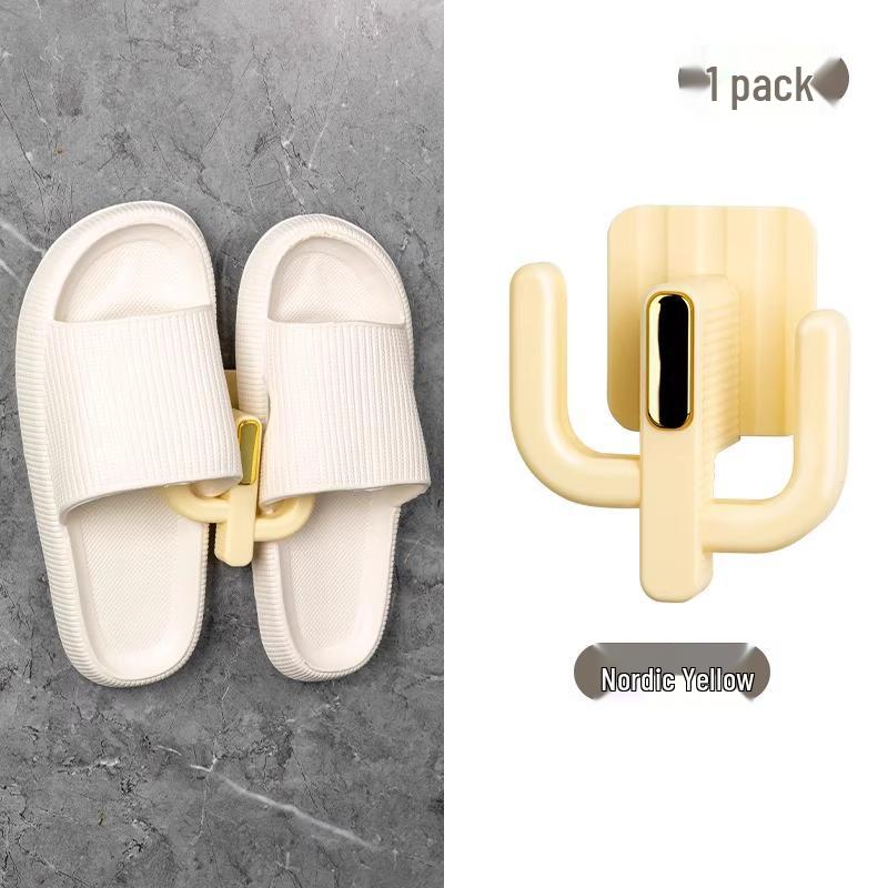 No-Drill Wall-Mounted Slipper Rack - Bathroom Storage Hook Shelf