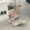Rhinestone Sandals Women's Outer Wear 2025 Summer New Square Head with Skirt Thick Heel Open Toe Beautiful Butterfly Crystal High Heels