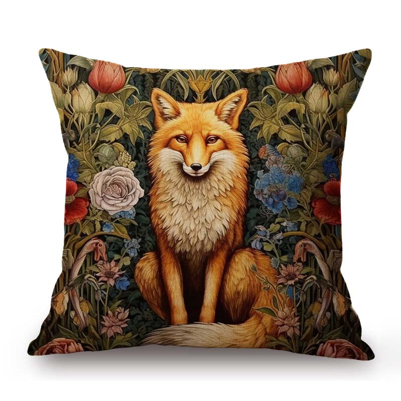 William Morris Flower Pattern Fox Rabbit Bird Deer Animal Home Decoration Art Cotton Linen Sofa Pillow Case Floral Cushion Cover