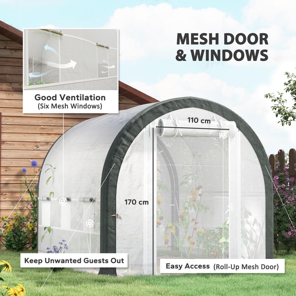 3 x 2(m) Walk-In Tunnel Greenhouse, with Accessories - White