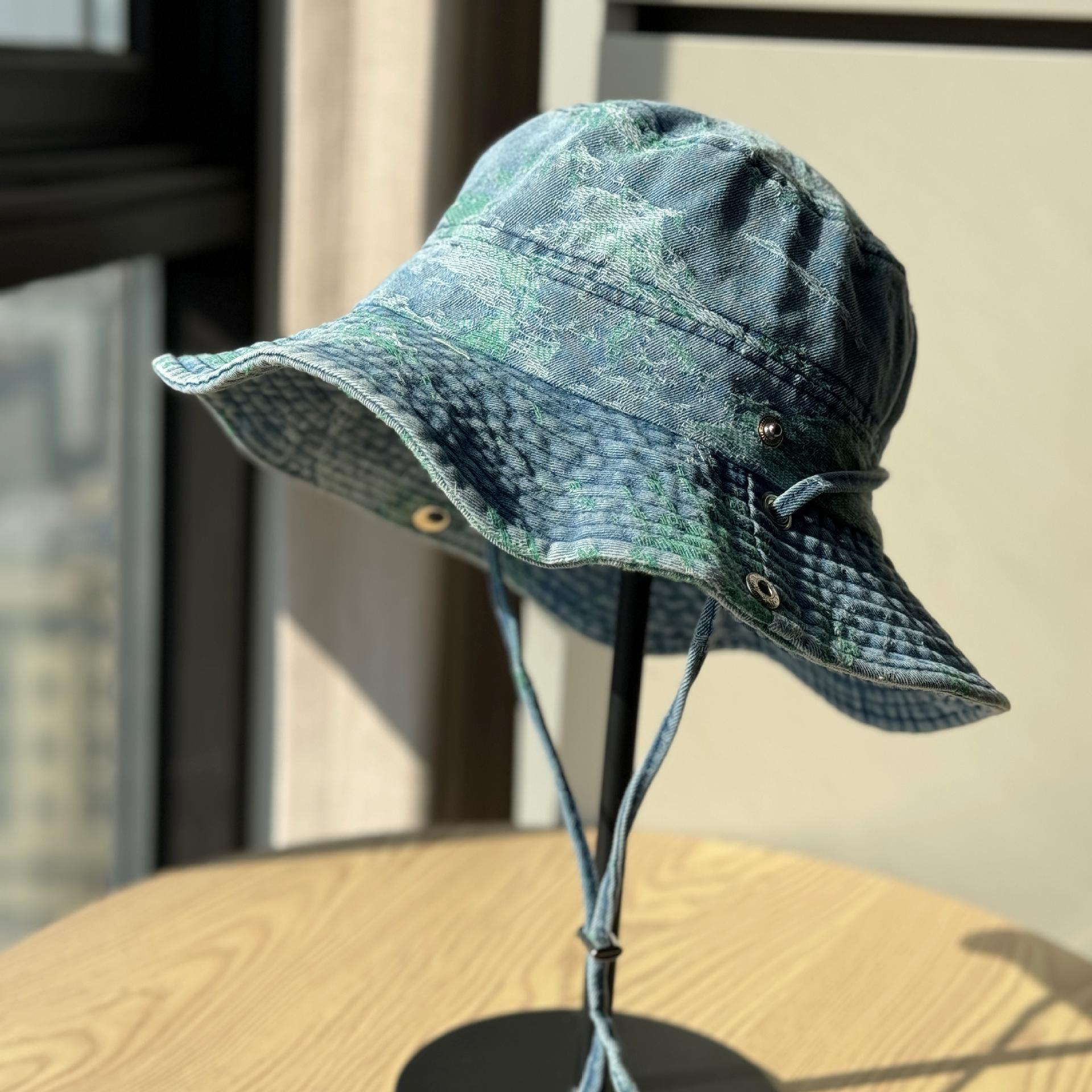 

Korean-style vintage gradient denim bucket hat for women, fashionable, casual, versatile, outdoor sun protection, couple s trendy hat Adult54-60Adjustable светло-синий