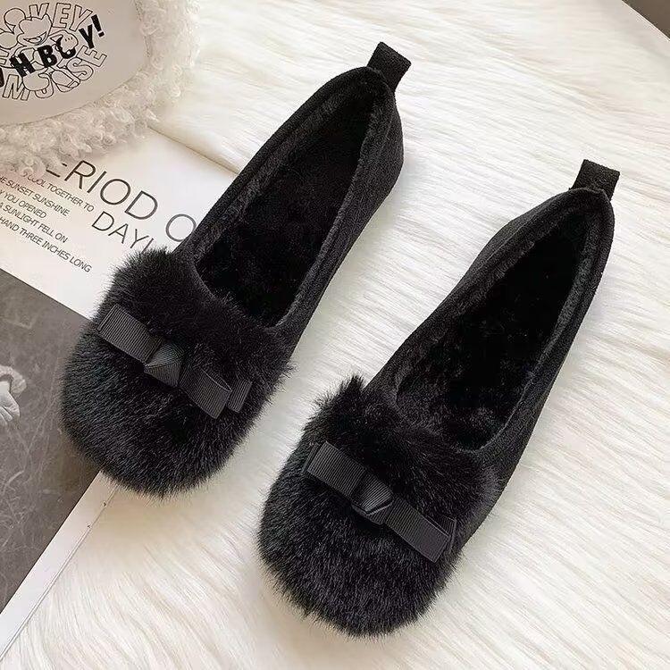 

Модная женская зимняя пушистая обувь на плоской подошве с круглым носком, слипоны, женские лоферы 2025 новинка, теплая меховая повседневная обувь-мокасины для ходьбы, zapatos mujer 35 чёрный