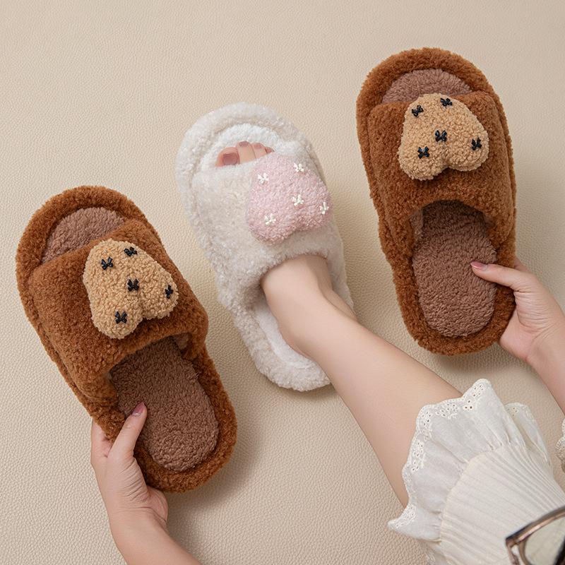 Love open cotton slippers winter European and American home contrasting colors less plush slippers
