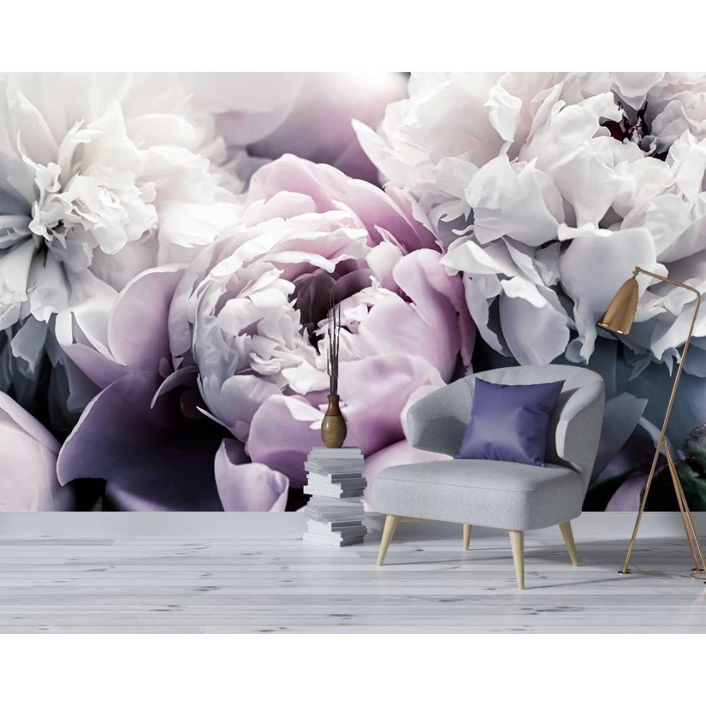 Purple White Peony Floral Wall Mural Large Flower Wallpaper Home Decor